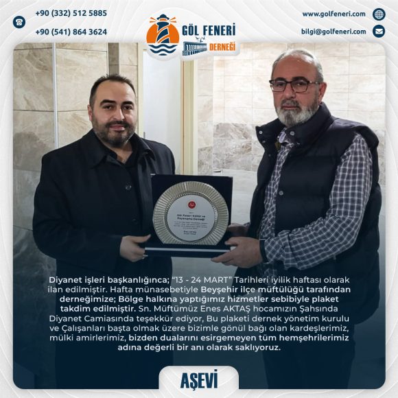 İlçe Müftülüğü tarafından derneğimize plaket takdim edilmiştir